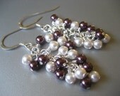 Pearl Earrings - Maroon Red and White Ivory Pearl and Sterling Silver Cluster Earrings - Last Pair