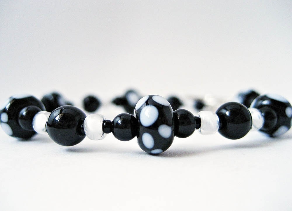 Lampwork Bracelet - Black and White Lampwork Beads - One of a Kind