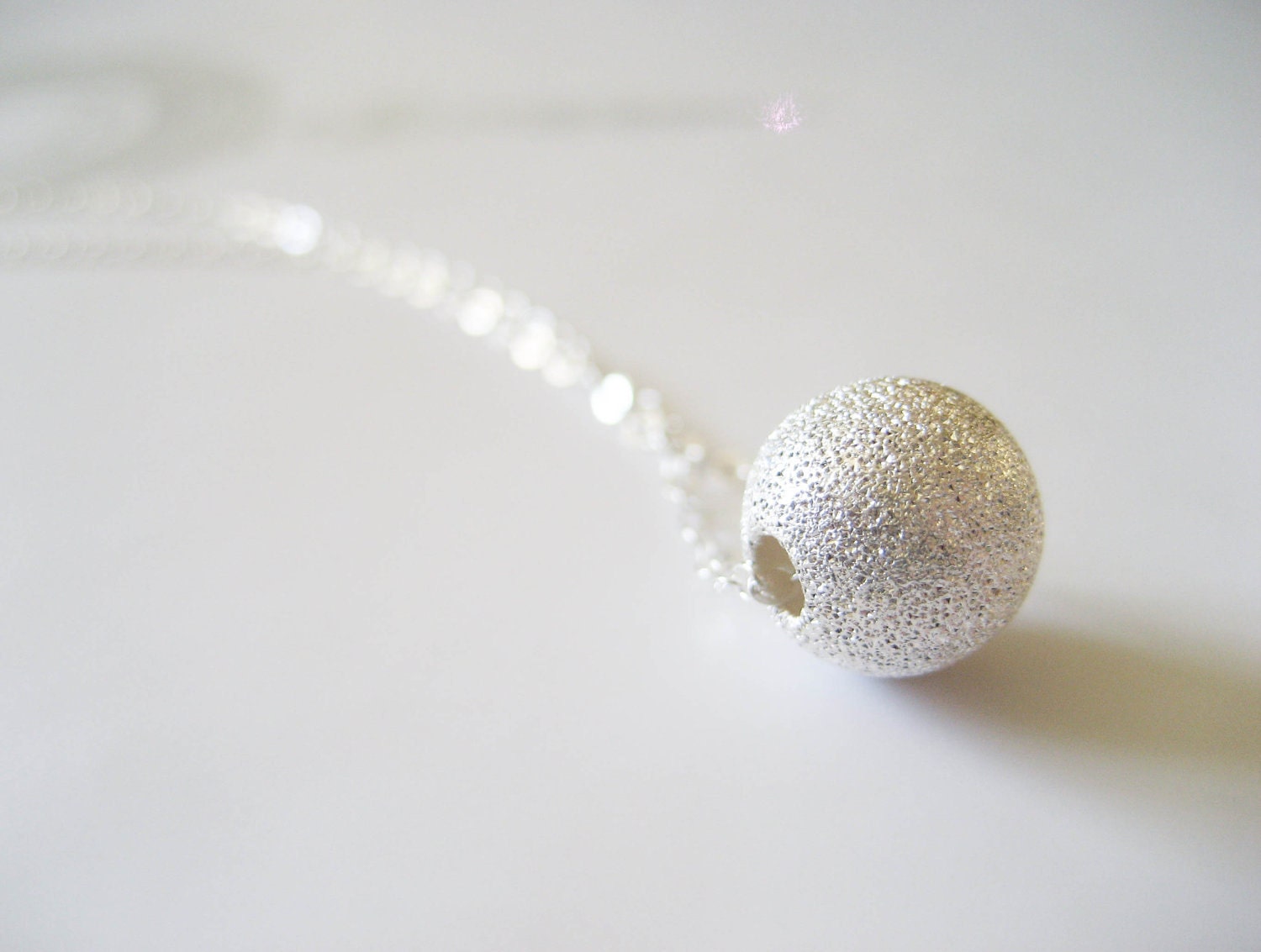 Snow Ball Necklace -  Silver White Frosted Stardust Sterling Silver Snow Wedding Necklace