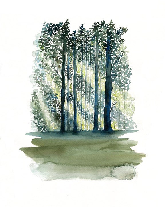 Green Forest-Landscape painting-Watercolor-Archival Print from my original watercolor  11x14 inch