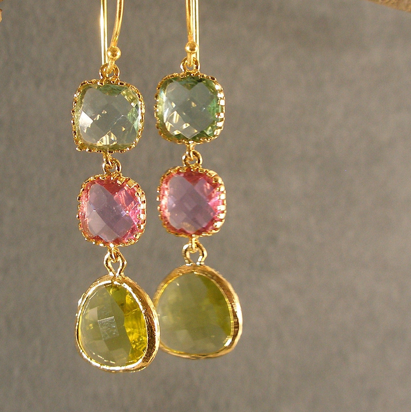 Prasiolite, Lavender, and Apple Green Earrings, Bridesmaid Earrings, Gold Bridesmaid Earrings, Wedding Earrings (4281)
