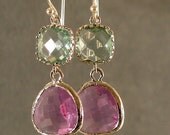 Prasiolite & Lavender Glass Silver Earrings, Bridesmaid Earrings, Wedding Earrings, Bridal Earrings, Silver Earrings (4253)