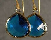 Sapphire Glass Gold Bridesmaid Earrings, Wedding Earrings, Gold Earrings, Bridal Jewelry, Wedding Jewelry, Bridesmaid Gifts (4264W)