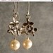 Wedding Jewelry - Pearl Gold Bridesmaid Gifts, Pearl and Gold Cherry Blossom Dangle Earrings (4274W)
