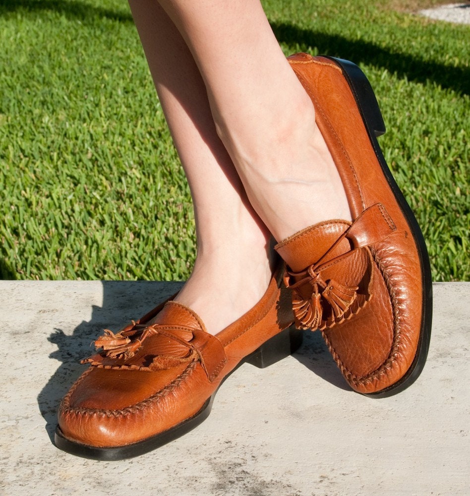 Cognac Leather Tassel Kilt Dexter Loafers Women by