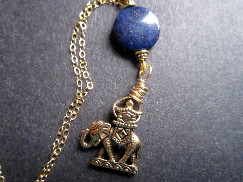 Elephant Necklace Gold Lapis Boho Chic Travel Adventure by MinouBazaar