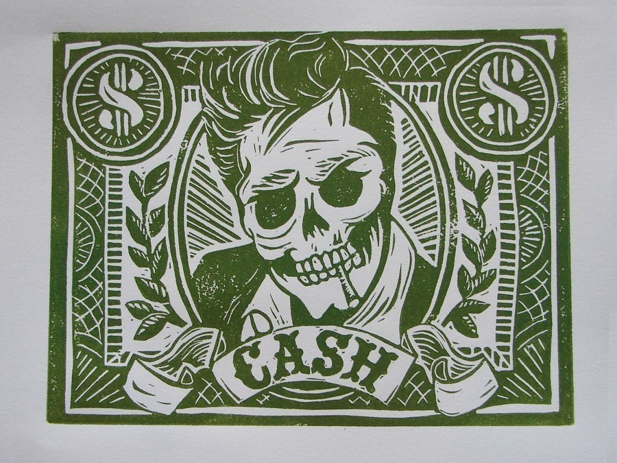 Mad Cash Linocut