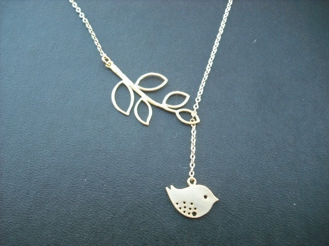 sweet little mod bird lariat - matte yellow gold