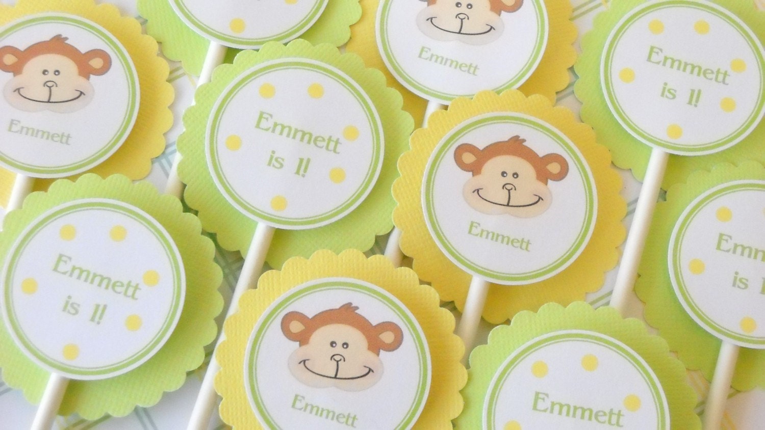 Cupcake Toppers, monkey, green and yellow Il_170x135