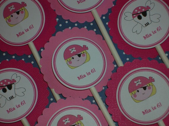 Pink Pirate Cupcake Toppers, girl Il_570xn