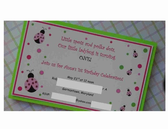 Custom Invitation, pink and green ladybug Il_570xn