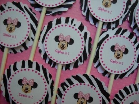 Cupcake Toppers - Minnie Mouse-inspired with zebra Il_570xn
