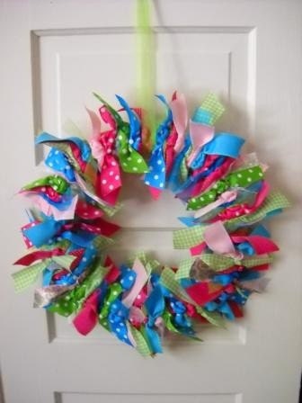 Ribbon Wreath, shades of pink, blue, and green Il_570xn