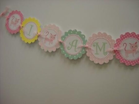 I am 1 - Highchair Banner, Polka Dots and Kitty Cats Il_570xn