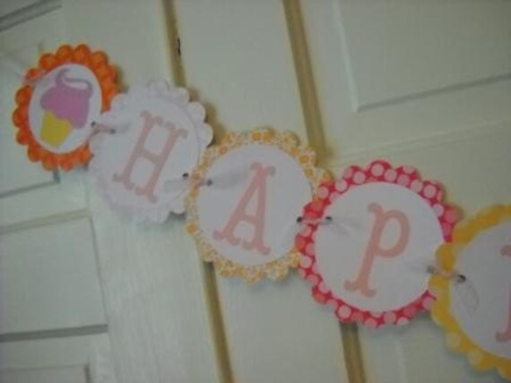 Custom Banner - Pink and Orange Cupcake Theme Il_570xn