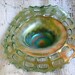 AntiqueTwo Row Open Edge Fenton Carnival Teal Basket Hat, Jack-in-the-Pulpit , Rare, Time Raveler