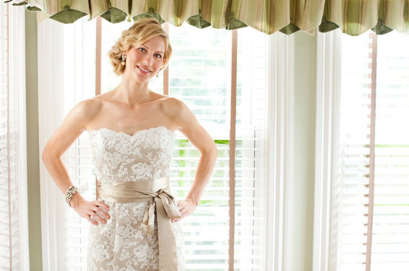 Champagne Lace Wedding Dress Inspired by Jim Hjelm JH8763