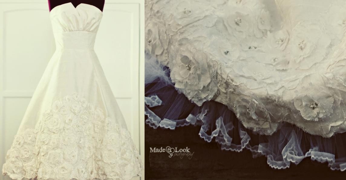 Tea Length A Line Retro Inspired Wedding Gown with Flower Detail