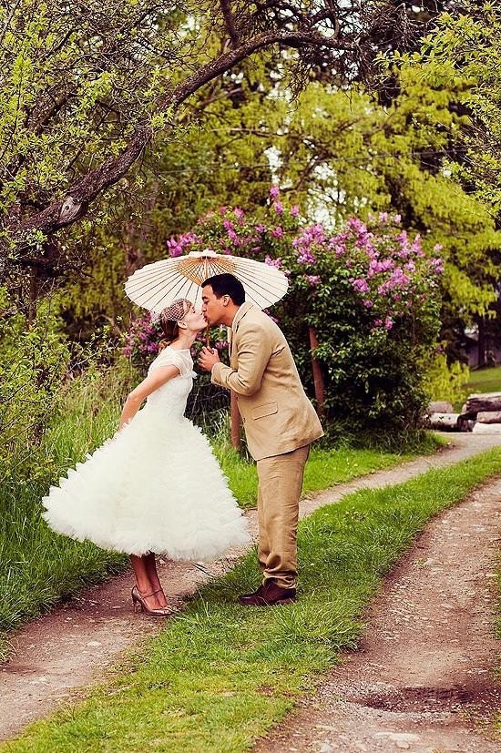 Tea Length Vintage Inspired Tulle Wedding Gown