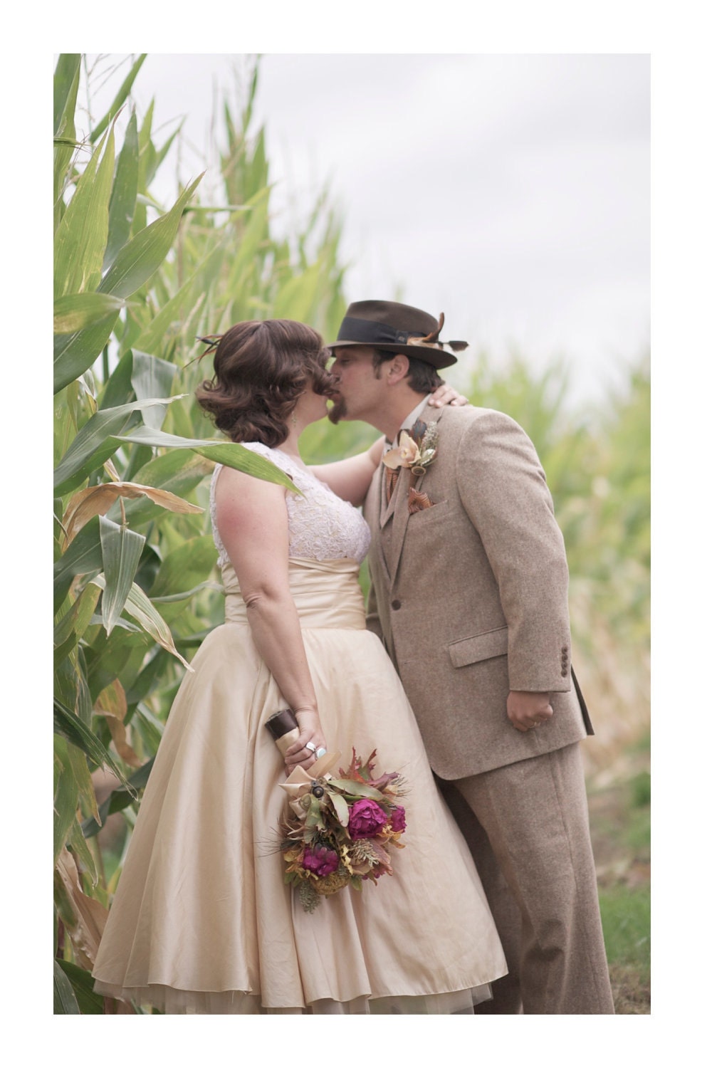 Tea Length Wedding Dress - Lace Bodice with Covered Buttons