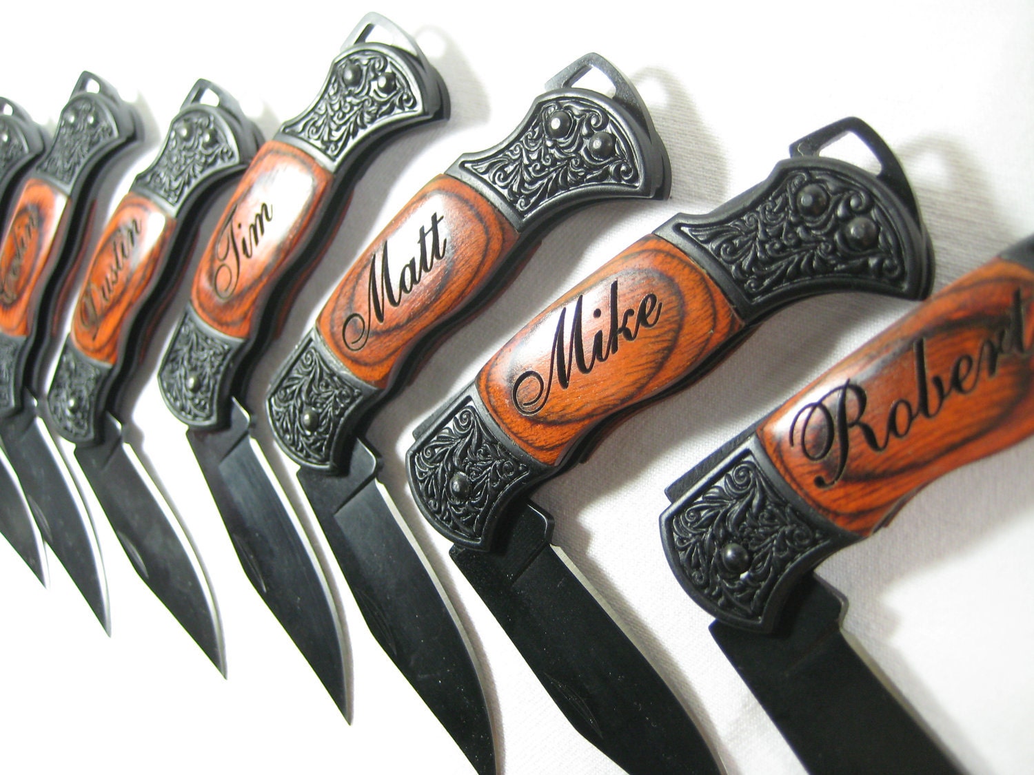 5 Engraved Black Decor Folding Pocket Knives Personalized Groomsman Best Man Ring Bearer Father of the Bride Gift Wedding Gift Keepsake