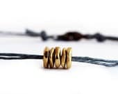 Brass Disks Bracelet on Grey Irish Linen - Simple, Bohemian, Everyday Jewelry
