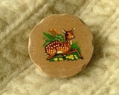 fawn and fern hand shaped wooden brooch