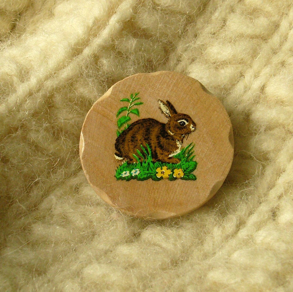brown bunny rabbit wooden brooch