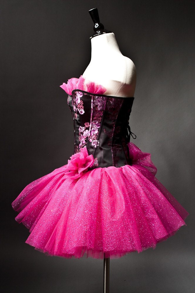 Size Small black and hot pink sparkle tulle prom dress Ready To Ship