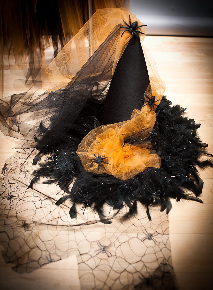 Private listing for heathergarvey Custom Size Orange and Black Feather Burlesque Corset Witch costume with Hat