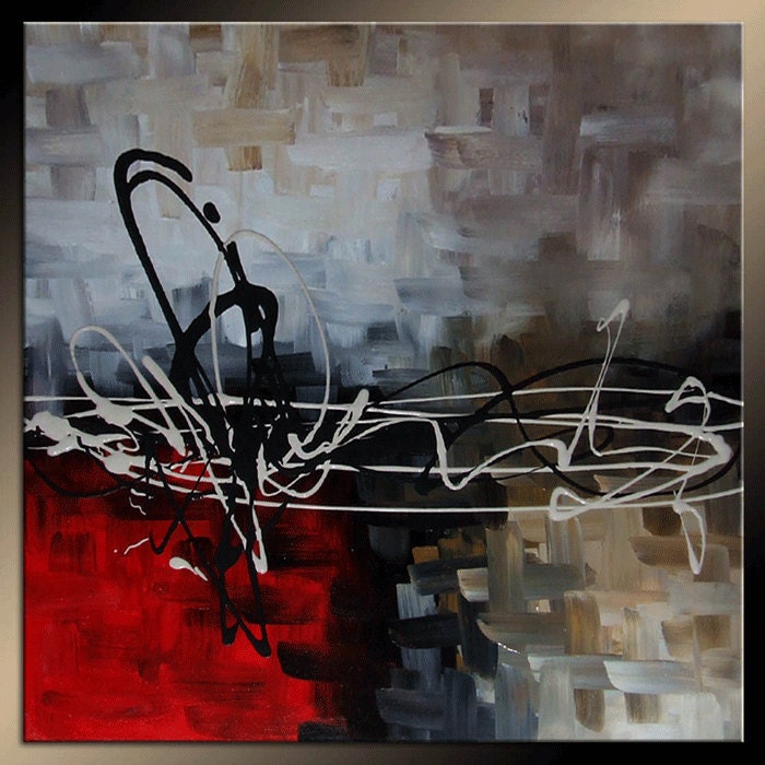 Earth Tones - Original Abstract Fine Art Painting - Red Black White Brown - 24 x 24 Gallery Wrapped Canvas