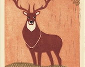 ELK hand pulled linocut illustration print