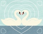 Swan Love Charley Harper Inspired Illustration Art Print