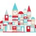 Nursery Art Colorful Red and Blue Geometric Buildings Oversized Illustration Print