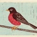 Spring Robin handpulled linocut block art print