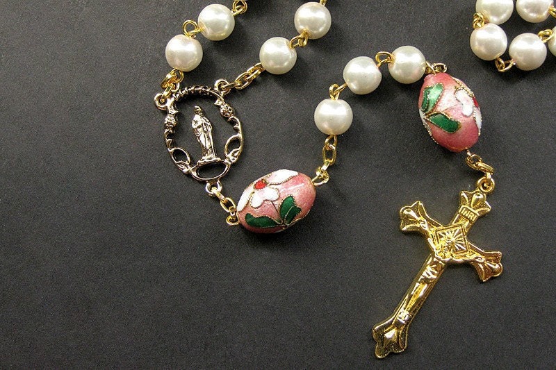 Handmade Rosary - Catholic Rosary - Cherry Blossom in Pink. Handmade Rosary.