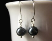 Pearl Earrings in Midnight Blue and Silver. Bridesmaid Earrings. Handmade Artisan Jewelry by Gilliauna