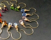 Teardrop Earrings, Wire Wrapped Earrings, Gold, Rainbow Set of Seven. Handmade Artisan Jewelry by Gilliauna