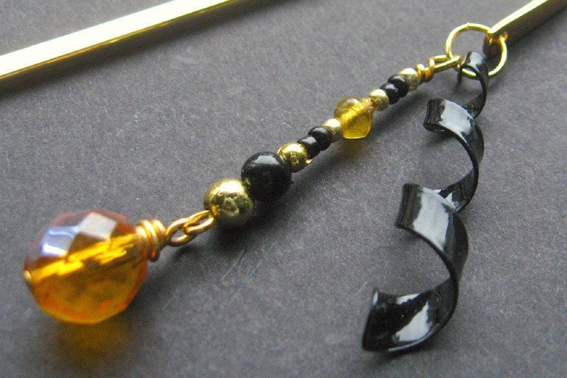 Orange and Black Book Charm Bookmark with Hook - The Harlequin. Handmade.
