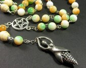 Harvest Goddess Rosary Necklace in Jade and Silver - Handmade Artisan Jewelry
