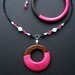Wood Necklace, Bangle Bracelet, Set, Pink Fiber Wrapped. Handmade Artisan Jewelry by Gilliauna
