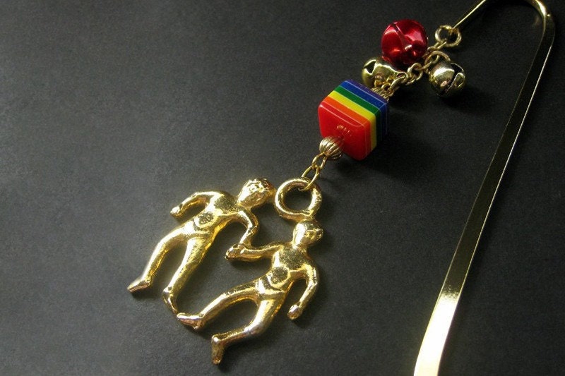 Beaded Rainbow Bookmark Charm - Brotherly Love Gay Pride Bookmark. Handmade.