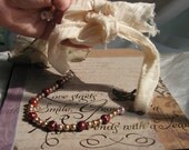 Red Freshwater Pearl Necklace with Beige on Muslin Shabby Chic ribbon interchangeable ribbon