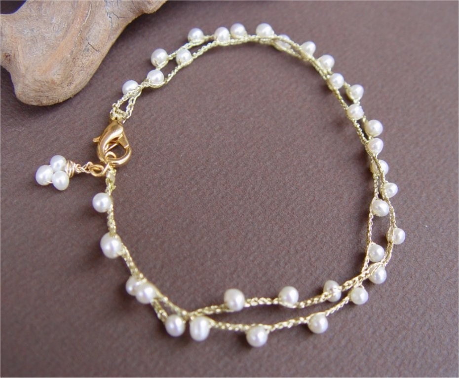 Hand Crocheted Pearls Bracelet - READY TO SHIP