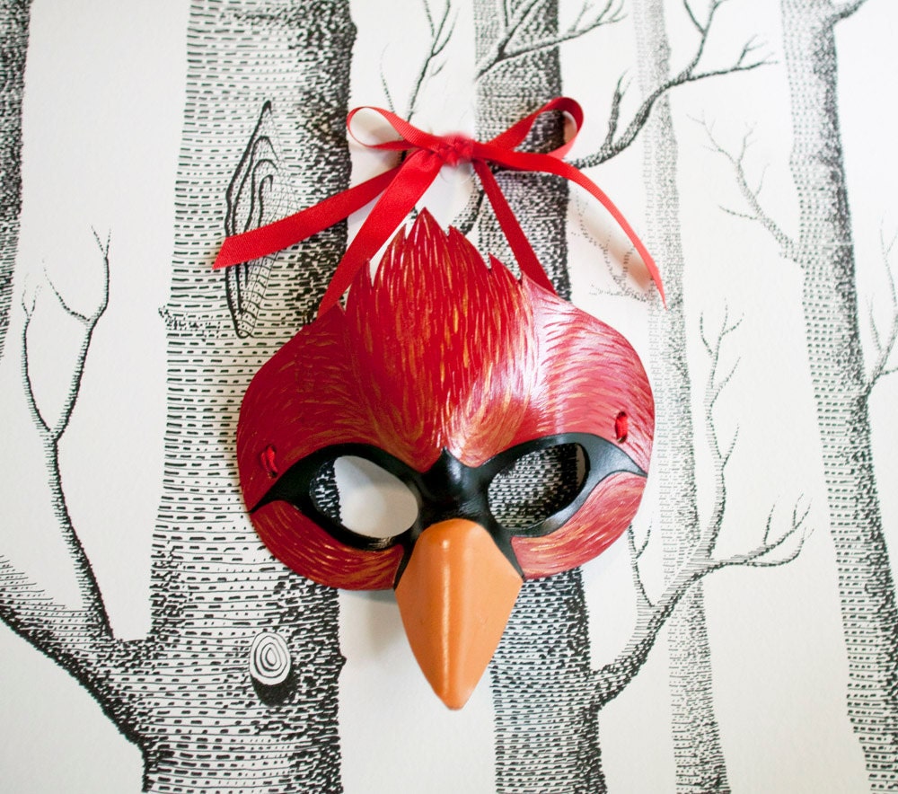 Cardinal Leather Mask, Adult Size - Made to Order ECO-FRIENDLY
