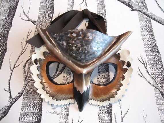 Horned Owl Leather Mask, Adult Size - Made to Order ECO-FRIENDLY