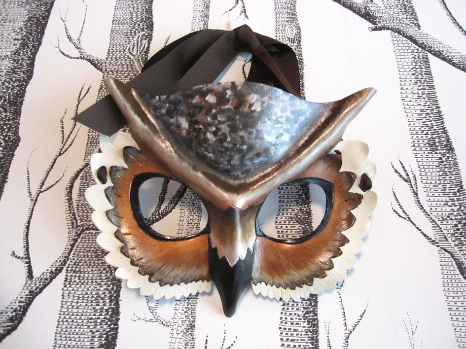 Horned Owl Leather Mask, Adult Size - Made to Order ECO-FRIENDLY