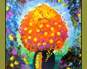 Orange Flowers in Vase Painting, Textured Flower Painting on Canvas 24x24 Wall Art, Home Decor