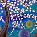 Half Price Today Only, Priced as MarkedWhite Tree Painting on Blue and Green Canvas 36x24 Wall Art, Home Decor