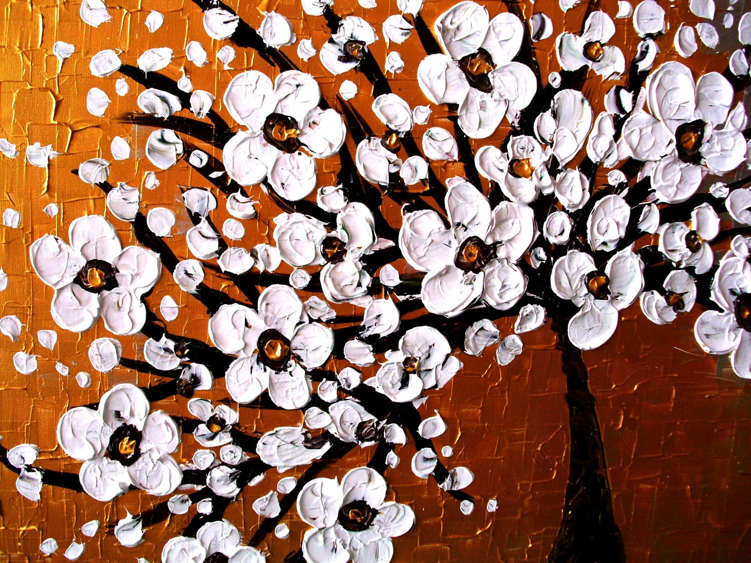 Reserved for Mary--White Tree Painting, Silver and Gold Textured Original Painting on Canvas 36x24 Wall Art